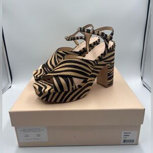 Loeffler Randall  Zebra Print Real Cow Fur Platform SZ 7.5 B MSRP $450 With Box
